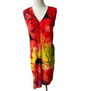 Josie Natori ISLAND FLORAL SLEEVELESS DRESS 100% silk women’s size small